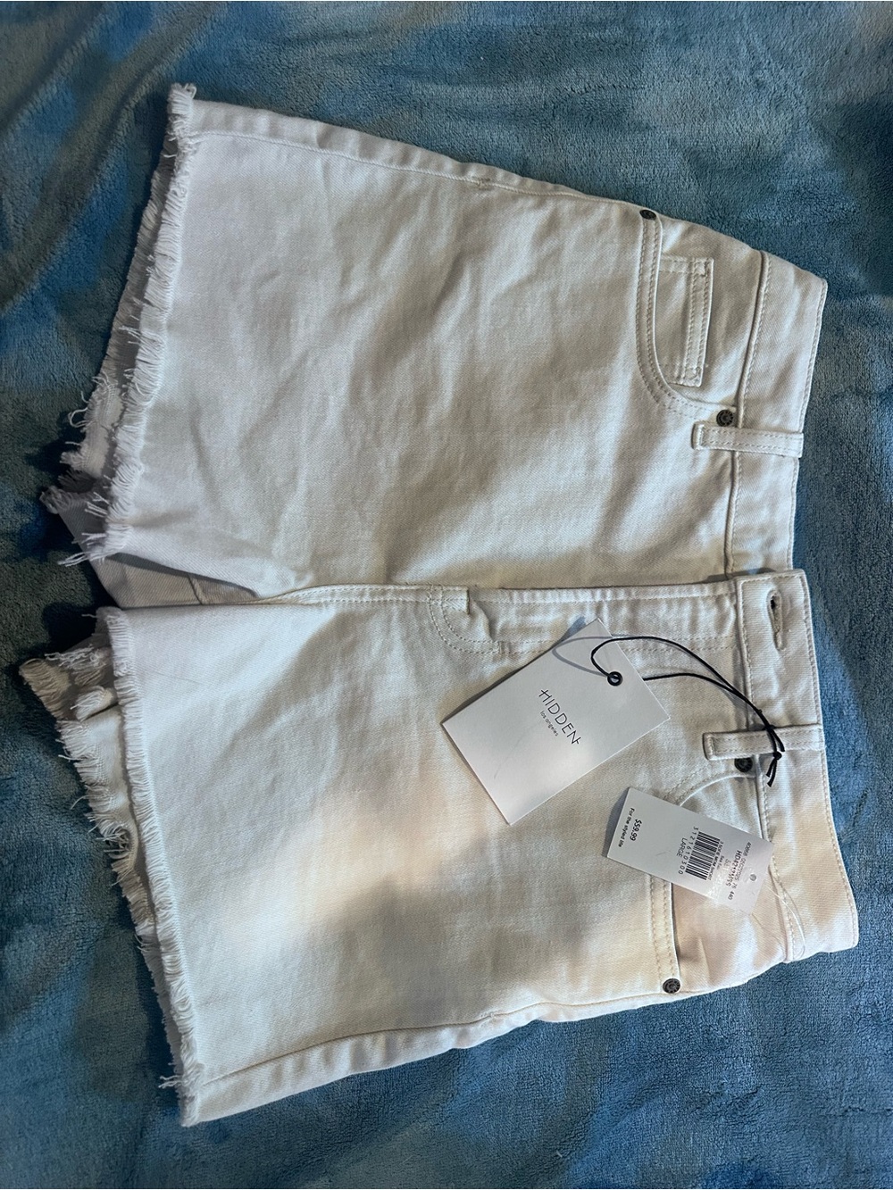Hidden Brand White High-Waist Frayed Denim Shorts